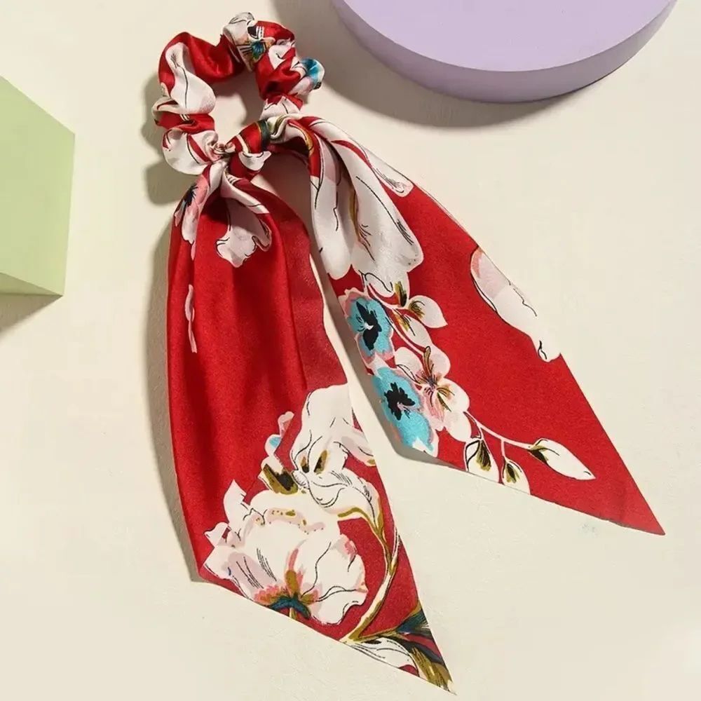 Red Floral Scarf Scrunchie K59